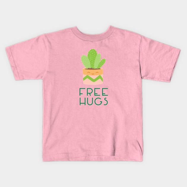 Free Hugs Cute Cactus House Plant Kids T-Shirt by sentinelsupplyco